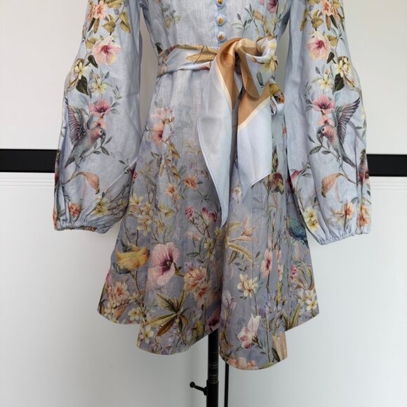 NWOT ！Zimmermann Linen Rebellion Floral Mini Dress- Size 0/US4 - Picture 6 of 10